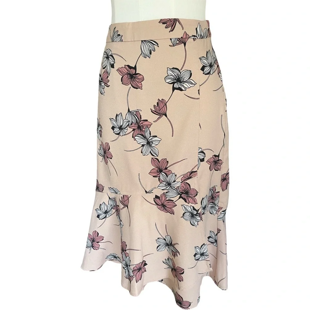 Banana Republic Light Pink Floral Trumpet Midi Skirt Size 6